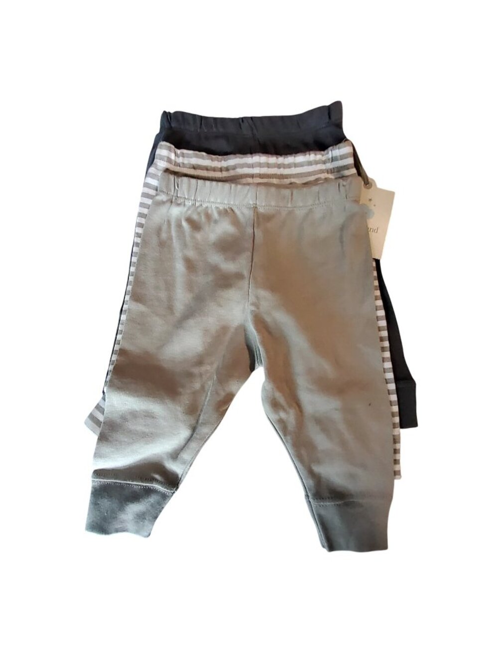 Baby Cotton Pants 3-Pack Gray & Striped Stretch Waistband 100% Cotton Size 0-3M
